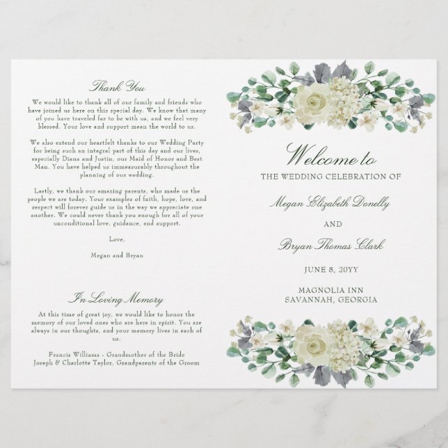 Megan Greenerity Folded Wedding Zeremony Program (Vorderseite)