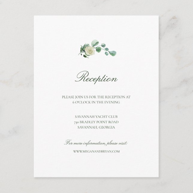 Megan Simple Greenerity Wedding Empfang Begleitkarte (Vorderseite)