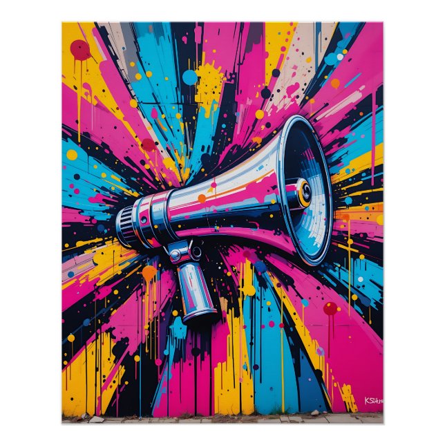 Megaphone Madness: Bold Street Art Energy Poster (Vorderseite)