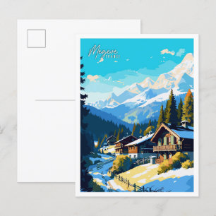 Megeve France Art Vintage Reise Illustration Postkarte