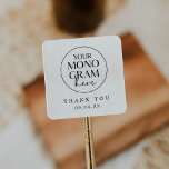 MEGHAN Monogram Schwarz-weiß Boho Wedding Vielen D Quadratischer Aufkleber<br><div class="desc">Diese monogramm Schwarz-Weiß Hochzeit bedanken sich bei den Aufklebern der Meghan Collection für einen personalisierten Hochzeitsempfang. Geben Sie Ihrer Hochzeit ein hochwertiges Markenlook, indem Sie Ihr individuelles Hochzeitsmonogramm oder Wappen auf die leicht zu bedienenden Vorlagen der MEGHAN Collection by Fresh & Yummy Paperie hochladen. Ändern Sie die Farben und Schriftart...</div>