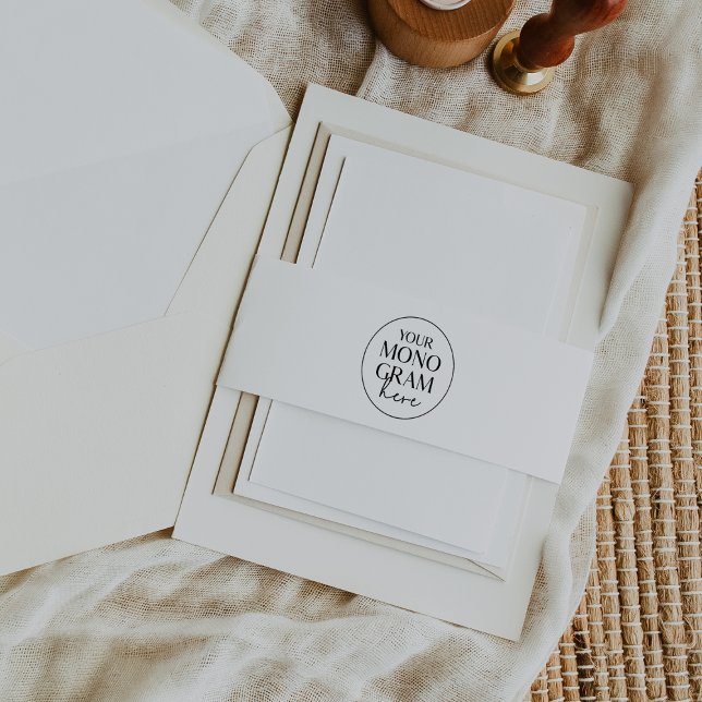 MEGHAN Monogram Schwarz-weiß Modern Simple Wedding Einladungsbanderole (MEGHAN Monogram Black White Modern Simple Wedding Invitation Belly Band)