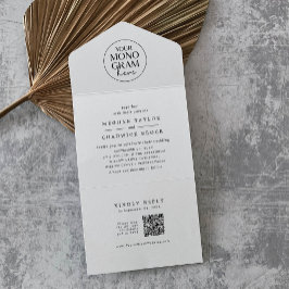 MEGHAN Schwarz-weiß QR Code Monogram Modern Weddin All In One Einladung