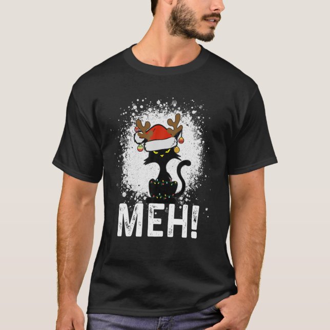Meh Black Cat Christmas T-Shirt (Vorderseite)