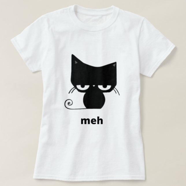 Meh Black Cat Funny T-Shirt (Design vorne)