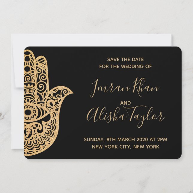 Mehendi Indian Wedding Save the date hamsa Henna (Vorderseite)
