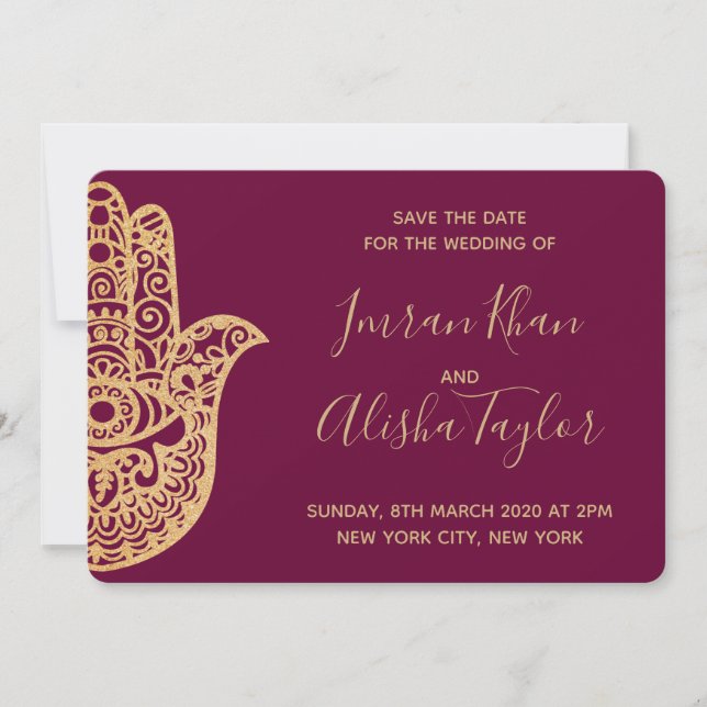 Mehendi Indian Wedding Save the date hamsa Henna (Vorderseite)