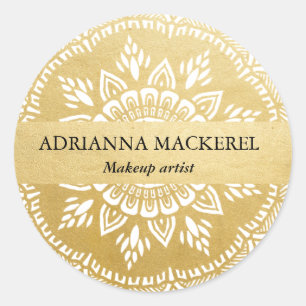 Mehendi Mandala Blumenmuster Imitat Goldene Fossil Runder Aufkleber