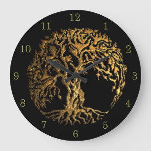 Mehndi Baum des Lebens (Gold) Große Wanduhr