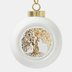 Mehndi Baum des Lebens (Gold) Keramik Kugel-Ornament