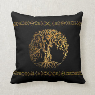Mehndi Baum des Lebens (Gold) Kissen
