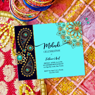 Mehndi Blue Gold Schmuck Paisley Haushaltseinladun