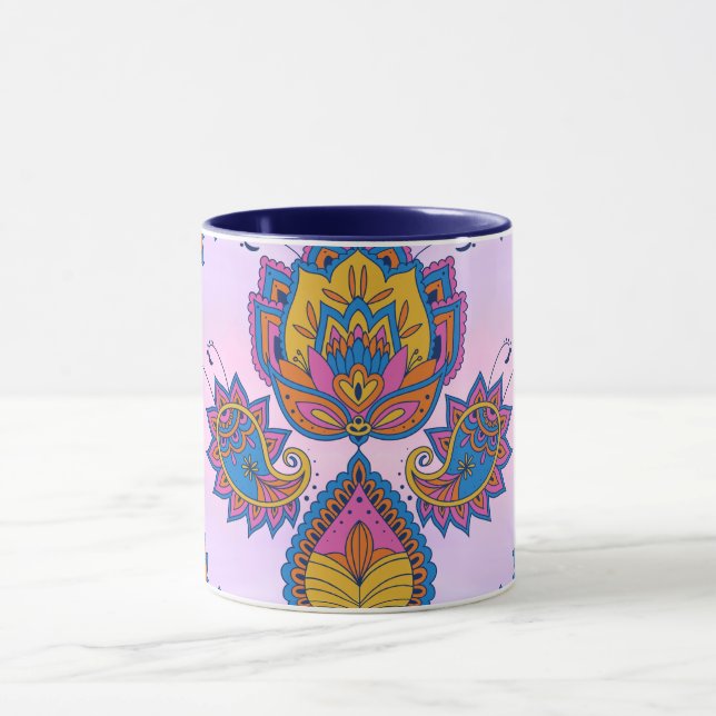Mehndi Blue und Lila Blumenkunst, Blue Bliss Tasse (Zentrum)