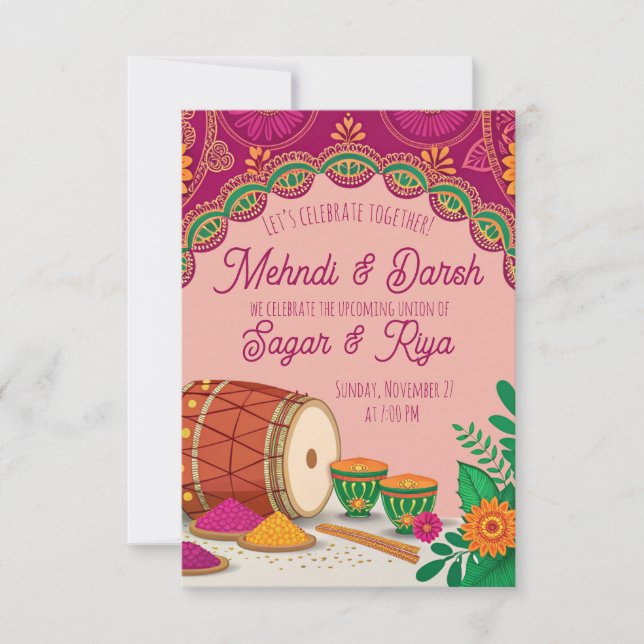 Mehndi Dholki  Einladung (Vorderseite)