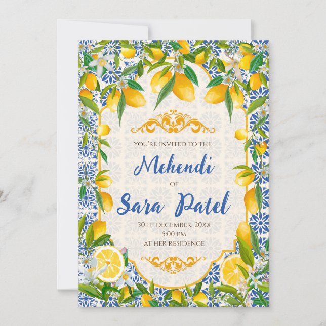 Mehndi Einladungen & italienisches Dekor (Vorderseite)