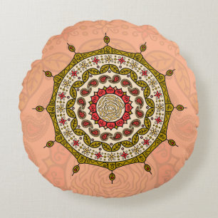 Mehndi Fantasy Gold Round Pillow Rundes Kissen