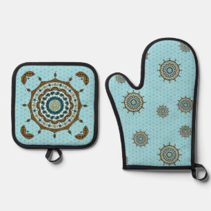 Mehndi Fantasy Kupfer Ofenhandschuh & Topflappen-Set