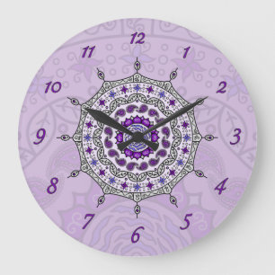Mehndi Fantasy Silver Clock Große Wanduhr