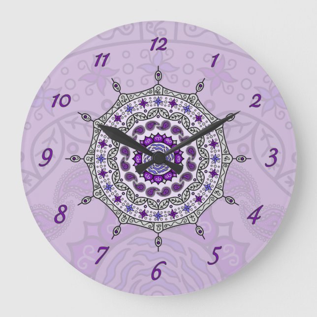 Mehndi Fantasy Silver Clock Große Wanduhr (Vorderseite)