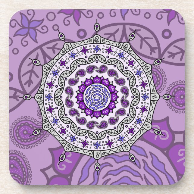 Mehndi Fantasy Silver Square Untersetzer (Vorderseite)
