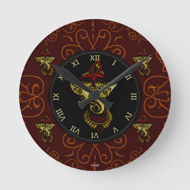 Mehndi Ganesha Runde Wanduhr (Vorderseite)