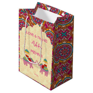 Mehndi Gunst niedliche Elefanten pink mandala Mittlere Geschenktüte
