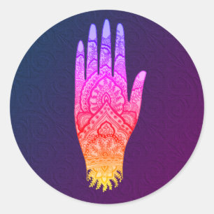 Mehndi Hand Tattoo Art Rainbow Runder Aufkleber