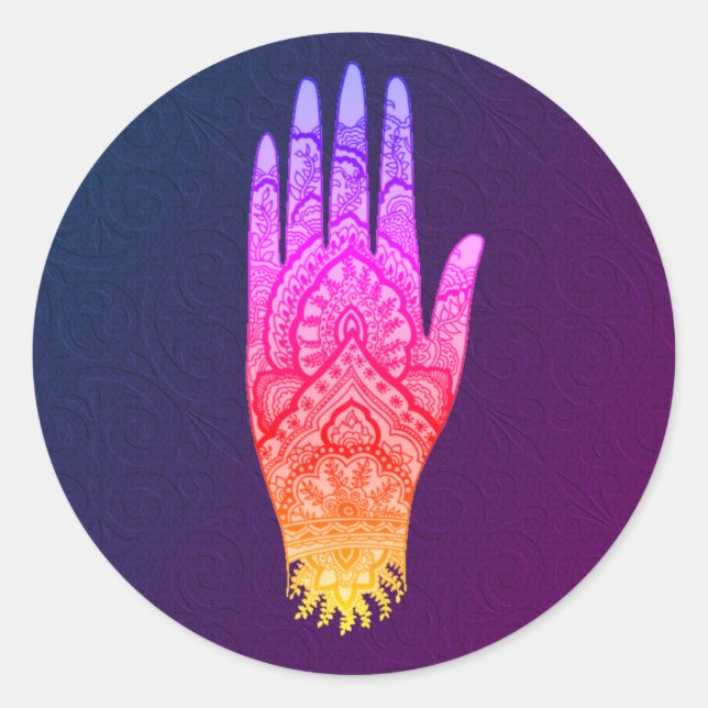 Mehndi Hand Tattoo Art Rainbow Runder Aufkleber (Vorderseite)