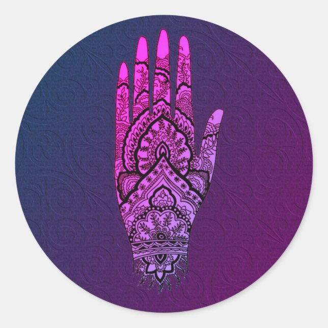 Mehndi Hand Tattoo Art Tinted Runder Aufkleber (Vorderseite)