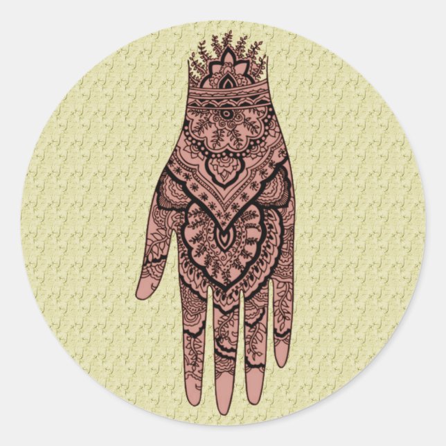 Mehndi Hand Tattoo Body Art Design Runder Aufkleber (Vorderseite)