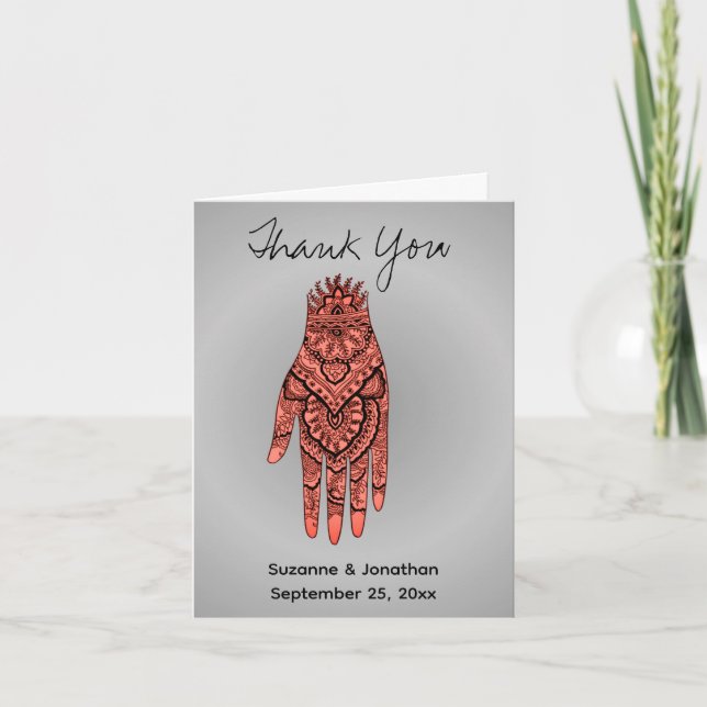 Mehndi Hand Tattoo Personalisiert Wedding Dankeskarte (Vorderseite)