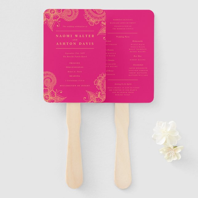 Mehndi Henna Wedding Programm Hand Fan Fächer (Vorne und Hinten)