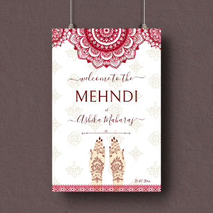 Mehndi indische Hochzeit marone Mandalas Willkomme Poster