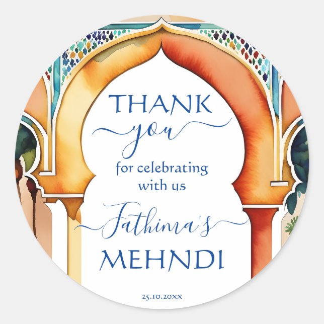Mehndi Marokko arabischen Stil Arch danke Ihnen Runder Aufkleber (Vorderseite)