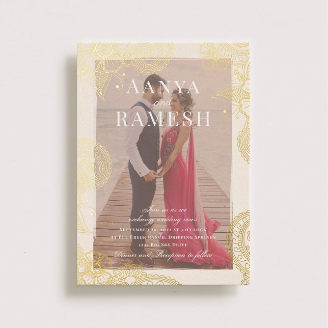 Mehndi Photo Faire-part de mariage Real Gold (Créateur téléchargé)