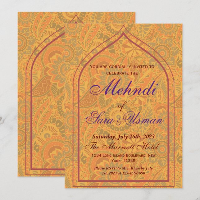 Mehndi Sangeet Einladung (Vorne/Hinten)