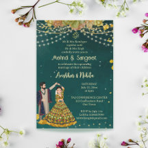 Mehndi sangeet grün tanzen indisches Brautpaar