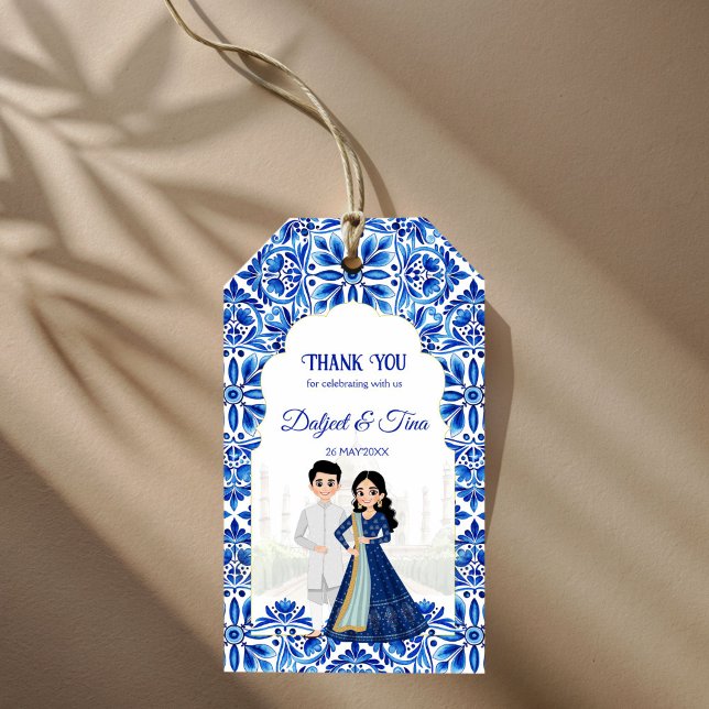 Mehndi Sangeet indische Hochzeit niedliche Gefälli Geschenkanhänger (Mehndi Sangeet Indian wedding favors cute bridal couple cartoon customized favor Gift Tags)