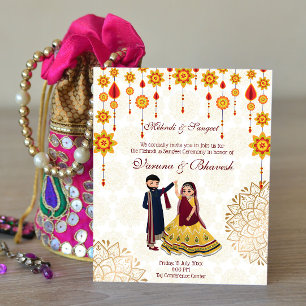 Mehndi sangeet laden niedliches indisches Paar ein