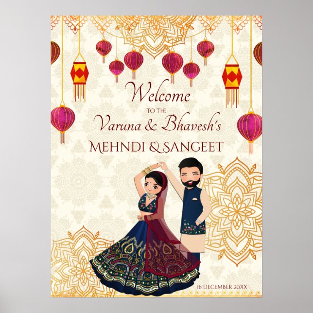 Mehndi & Sangeet Manadala und niedliches indisches Poster (Vorne)
