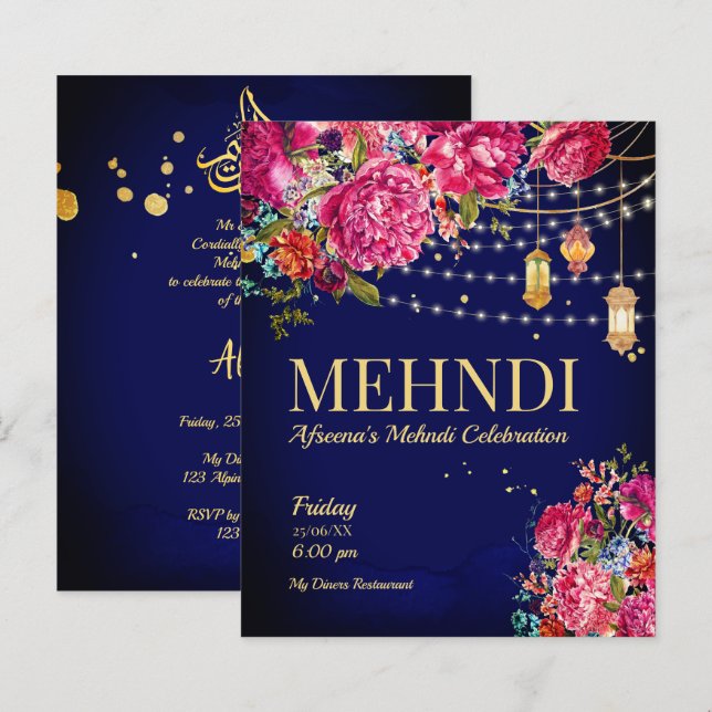 Mehndi Starry Nacht Arabian Laternen Blumenstrauß  (Vorne/Hinten)