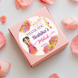 Mehndi süße indische Braut Regenschirm Danke Gesch Runder Aufkleber