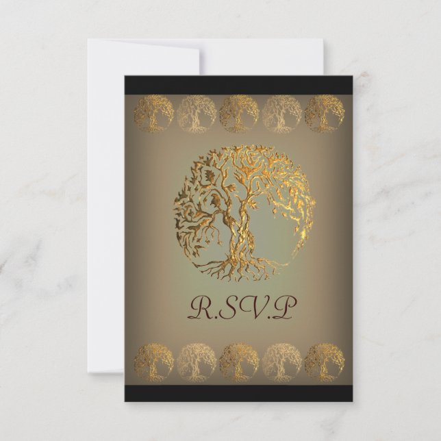 Mehndi Tree of Life (Gold) RSVP Karte (Vorderseite)