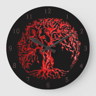 Mehndi Tree of Life (Henna) (rot) Große Wanduhr