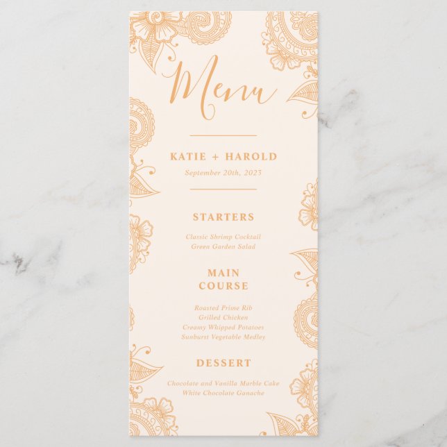 Mehndi Wedding Dinner Menu Menükarte (Vorderseite)