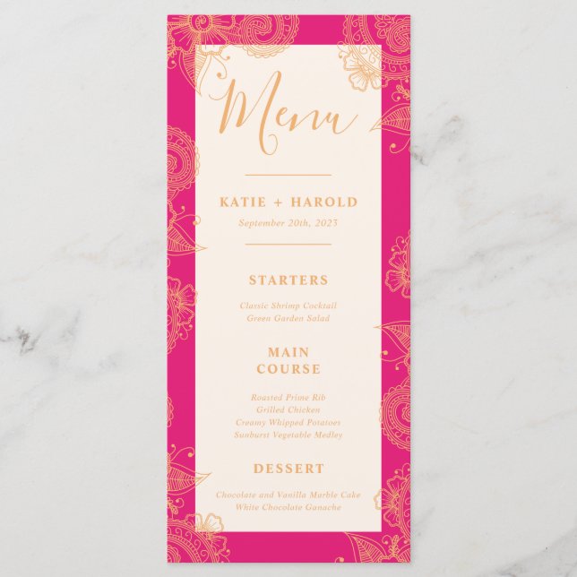 Mehndi Wedding Dinner Menu Menükarte (Vorderseite)