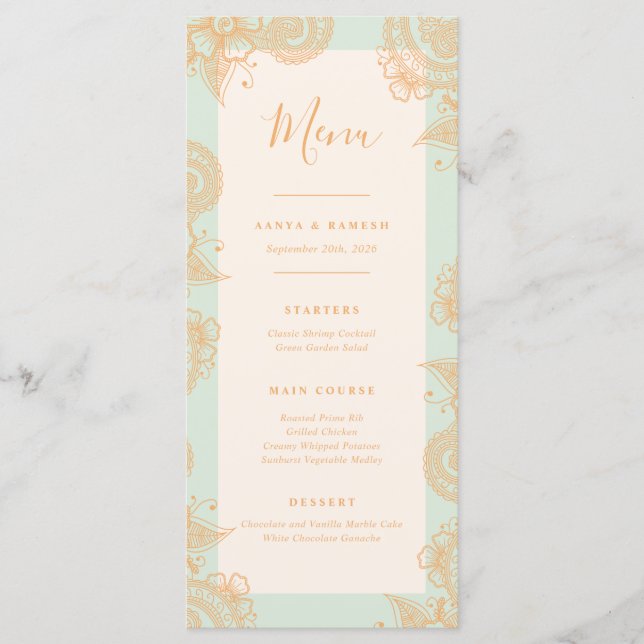 Mehndi Wedding Dinner Menu Menükarte (Vorderseite)