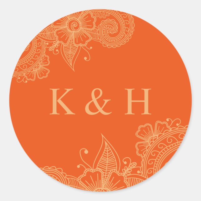 Mehndi Wedding Monogram Classic Round Sticker (Vorderseite)