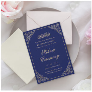 Mehndi Zeremonie Blaue islamische Hochzeit Einladung