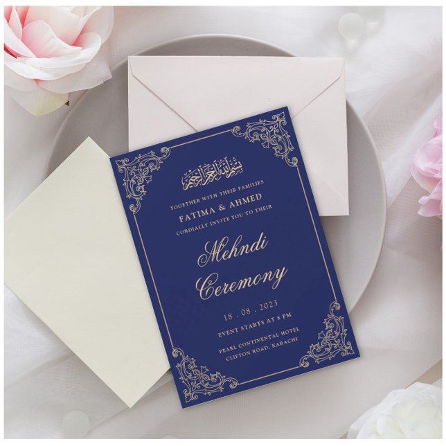 Mehndi Zeremonie Blaue islamische Hochzeit Einladung (Von Creator hochgeladen)